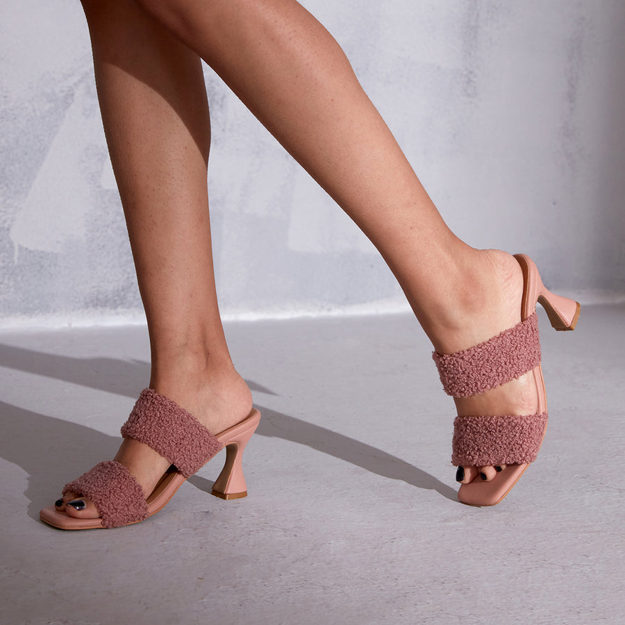 Blush Pink Wool Textured Strap Heels