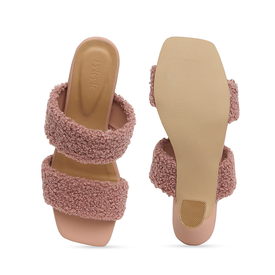 Blush Pink Wool Textured Strap Heels