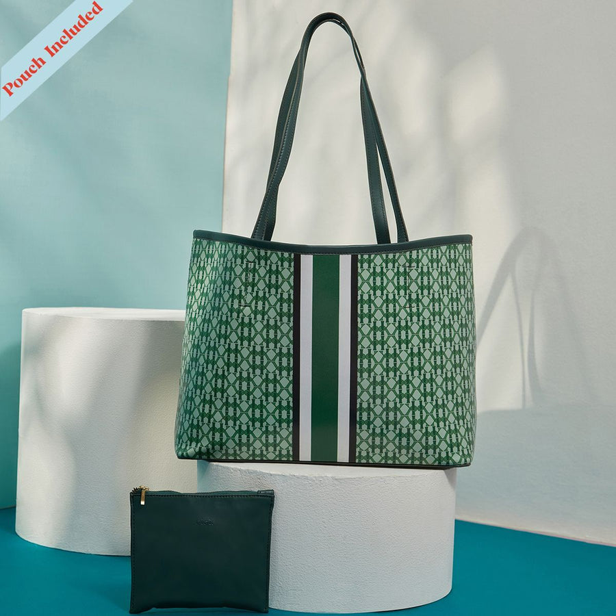 Alexis Green and White Stripped Monogram Design Tote Bag