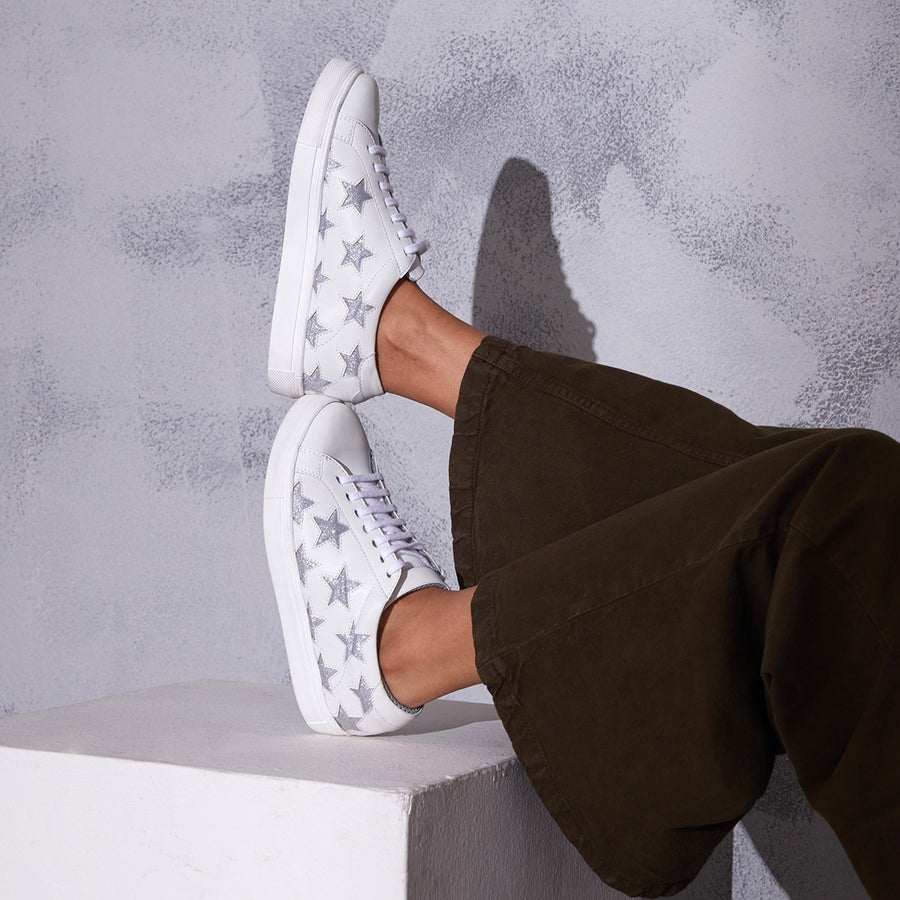 Della White & Metallic Silver Star Sneakers