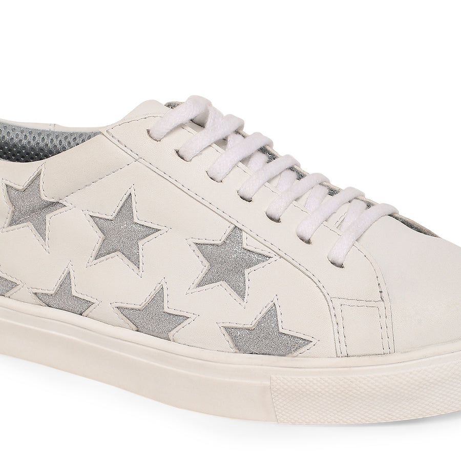 Della White & Metallic Silver Star Sneakers
