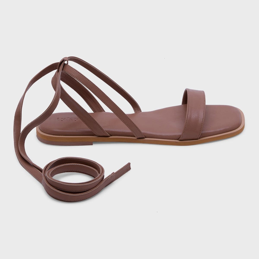 Boho Brown Strappy Tie Up Solid Flats