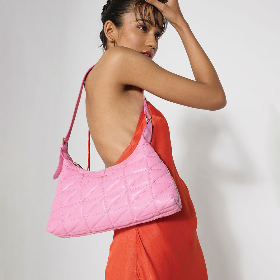 Pink Quilted Abstract Handbag
