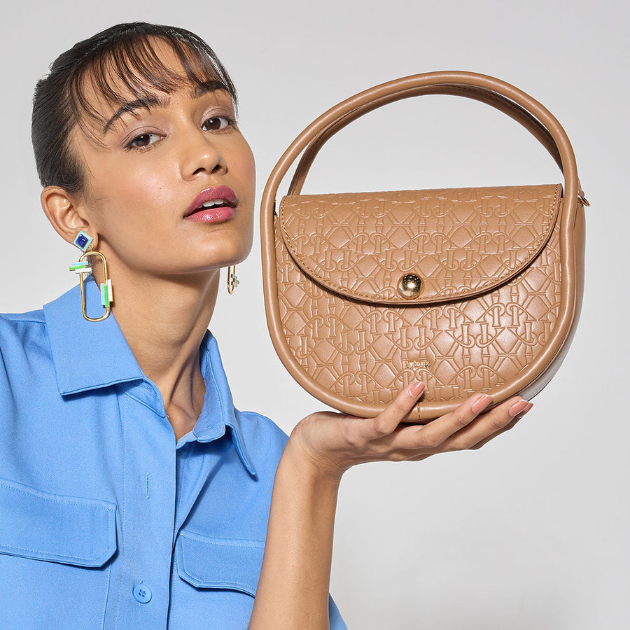 Brown Crescent Gold Buckle Sling and Crossbody Bag