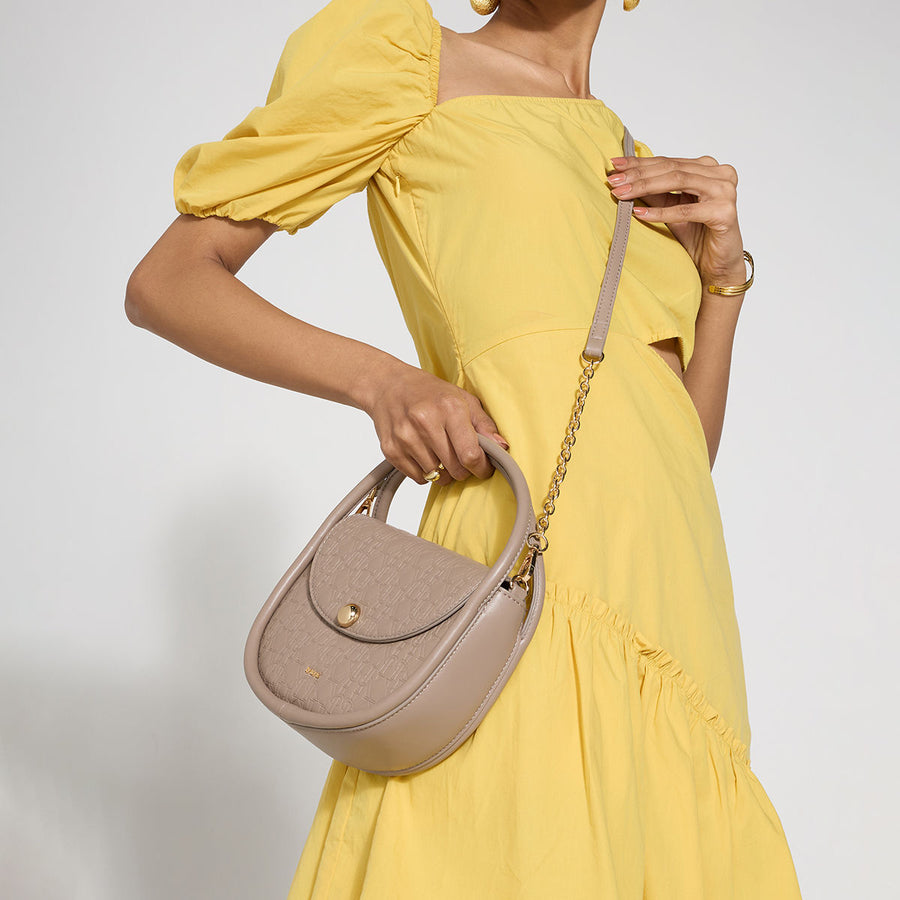 Taupe Crescent Gold Buckle Sling and Crossbody Bag