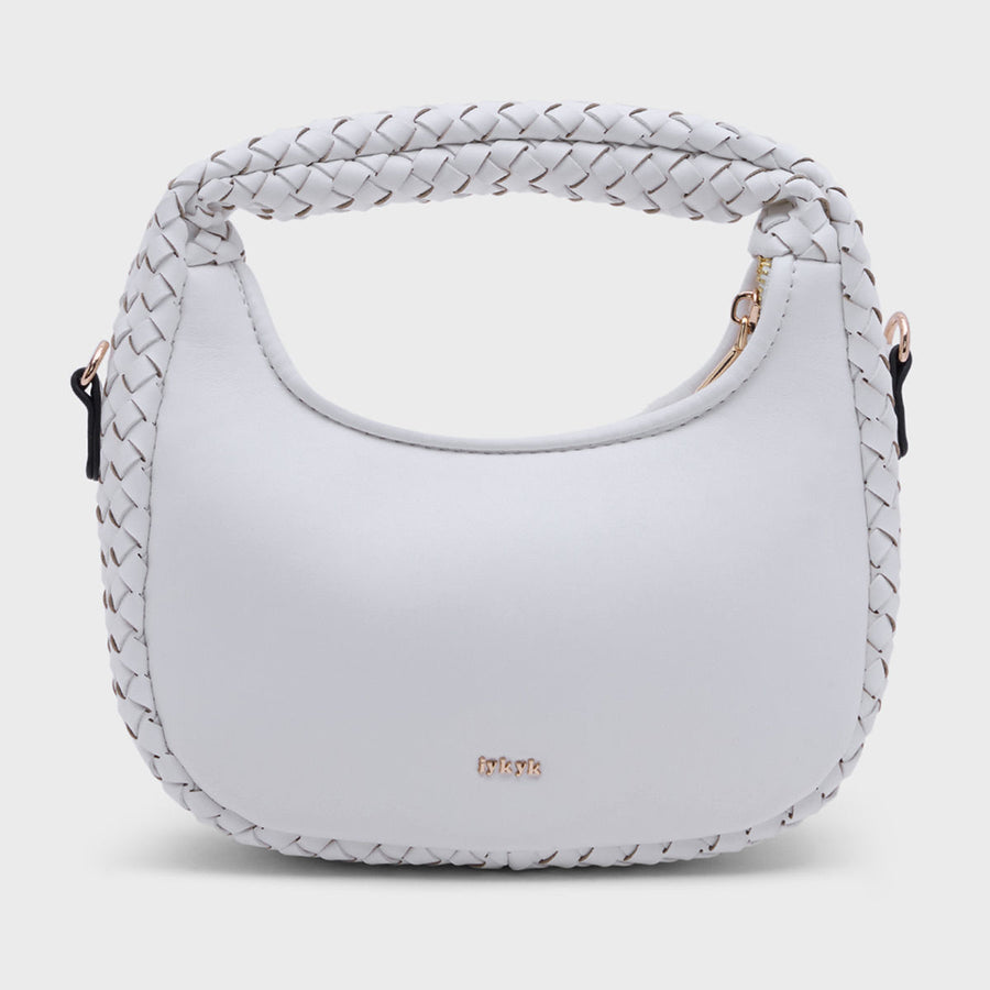 White Woven Small Handle Sling and Crossbody Bag