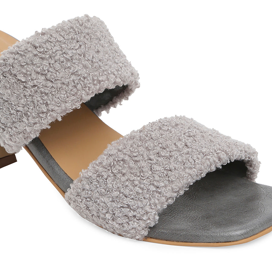 Grey Wool Textured Strap Heels
