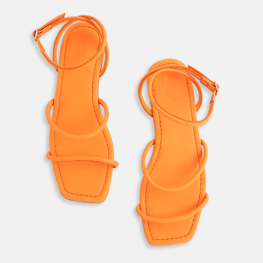 Solid Casual Neon Orange Strap Flats