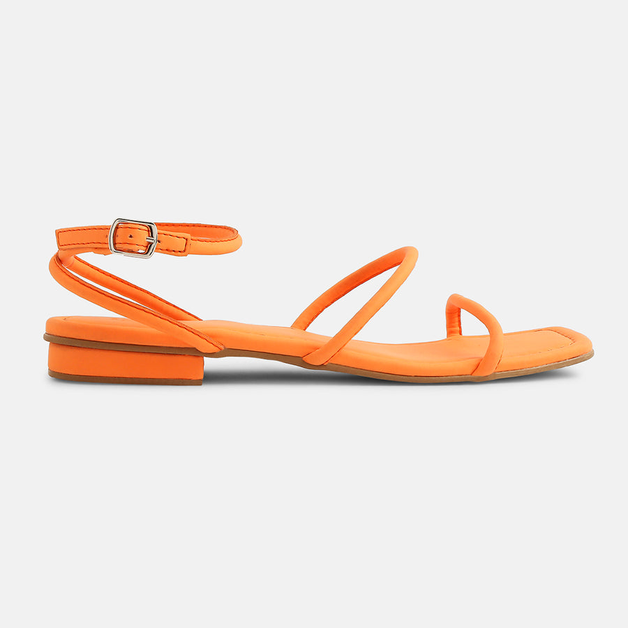 Solid Casual Neon Orange Strap Flats