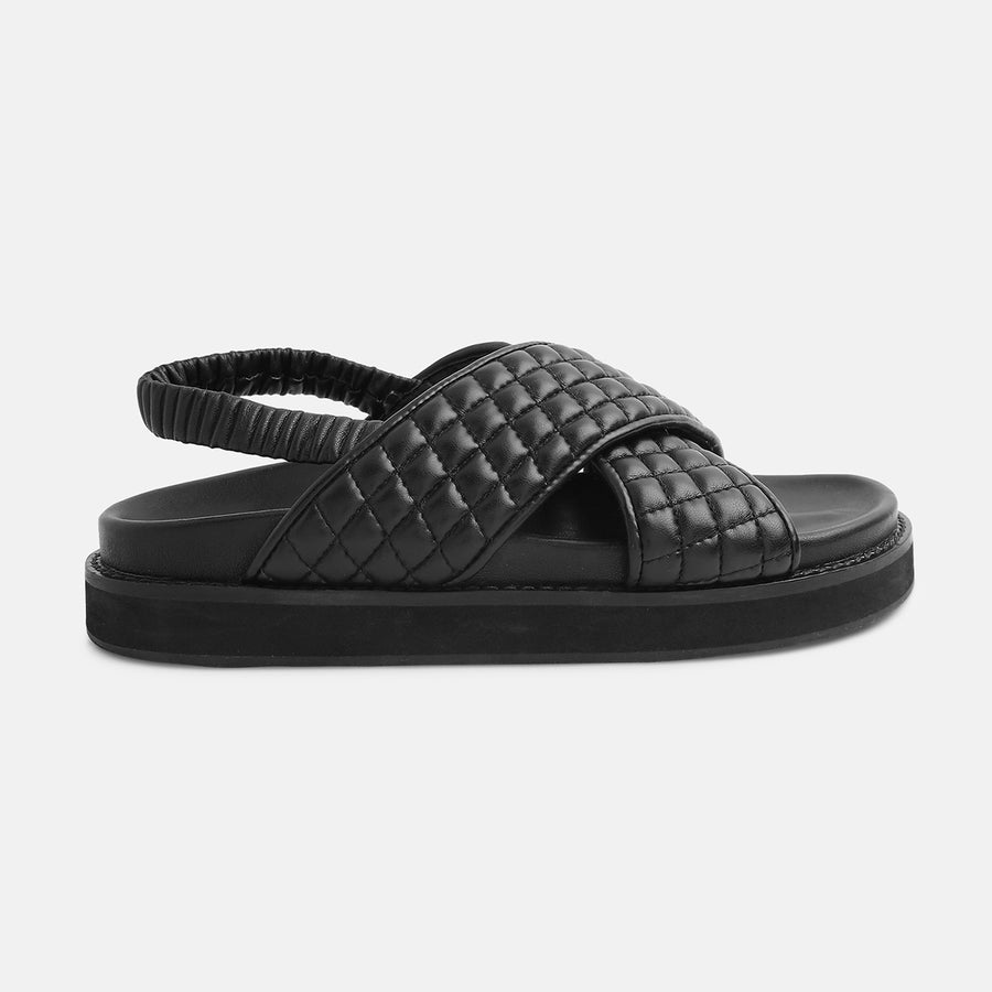 Evelyn Trendy Black Quilted Sliders