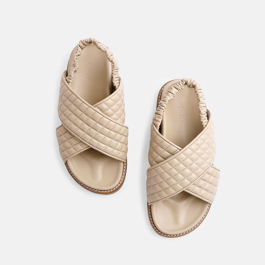 Evelyn Trendy Beige Quilted Sliders