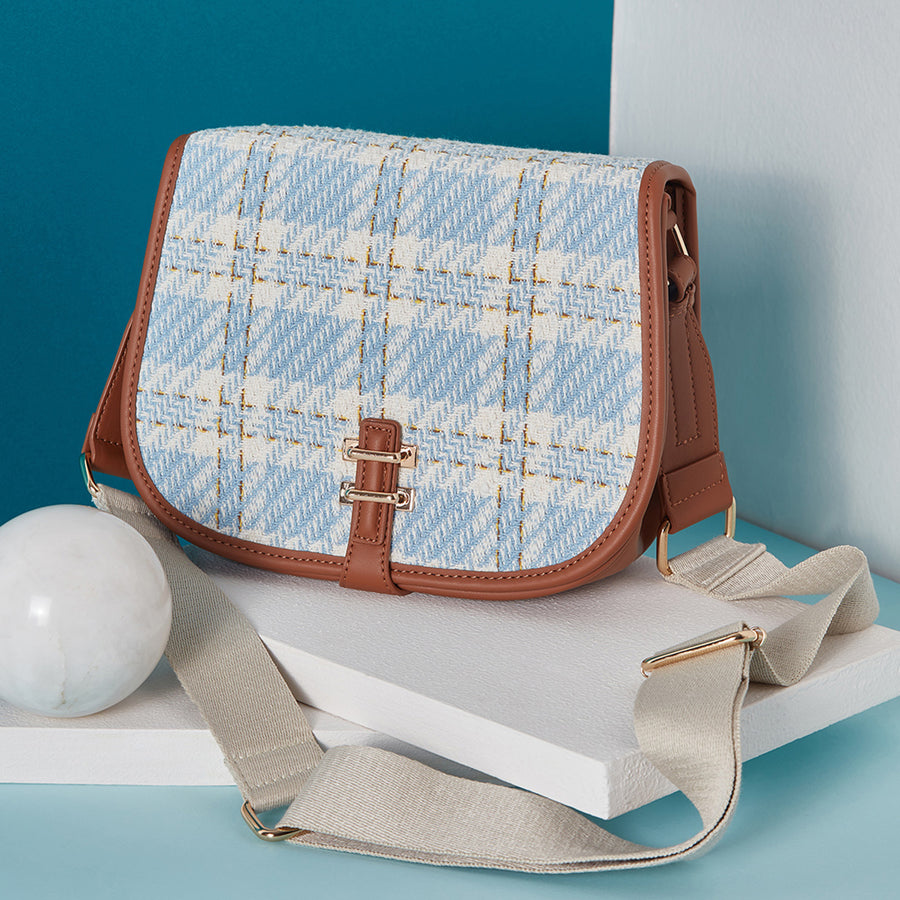Textured Stylish Blue Sling and Cross Bag
