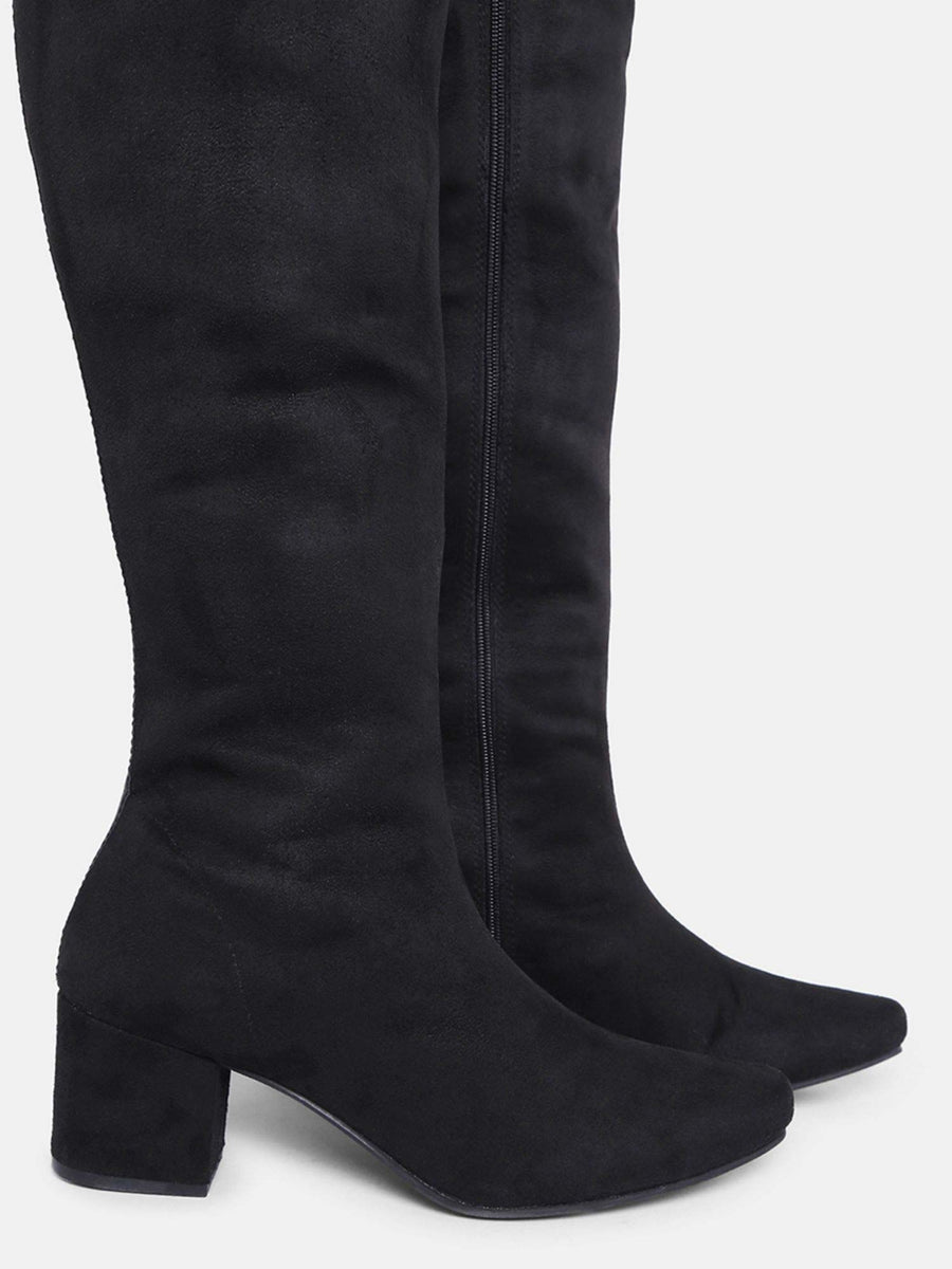 Classic Black Faux Suede High Boots