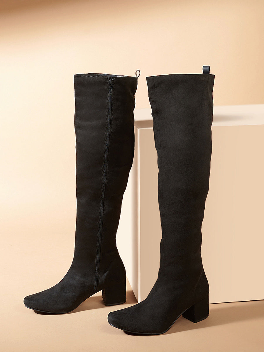 Classic Black Faux Suede High Boots