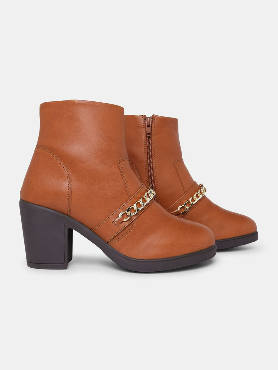Edgy Tan Over-The-Ankle Boots