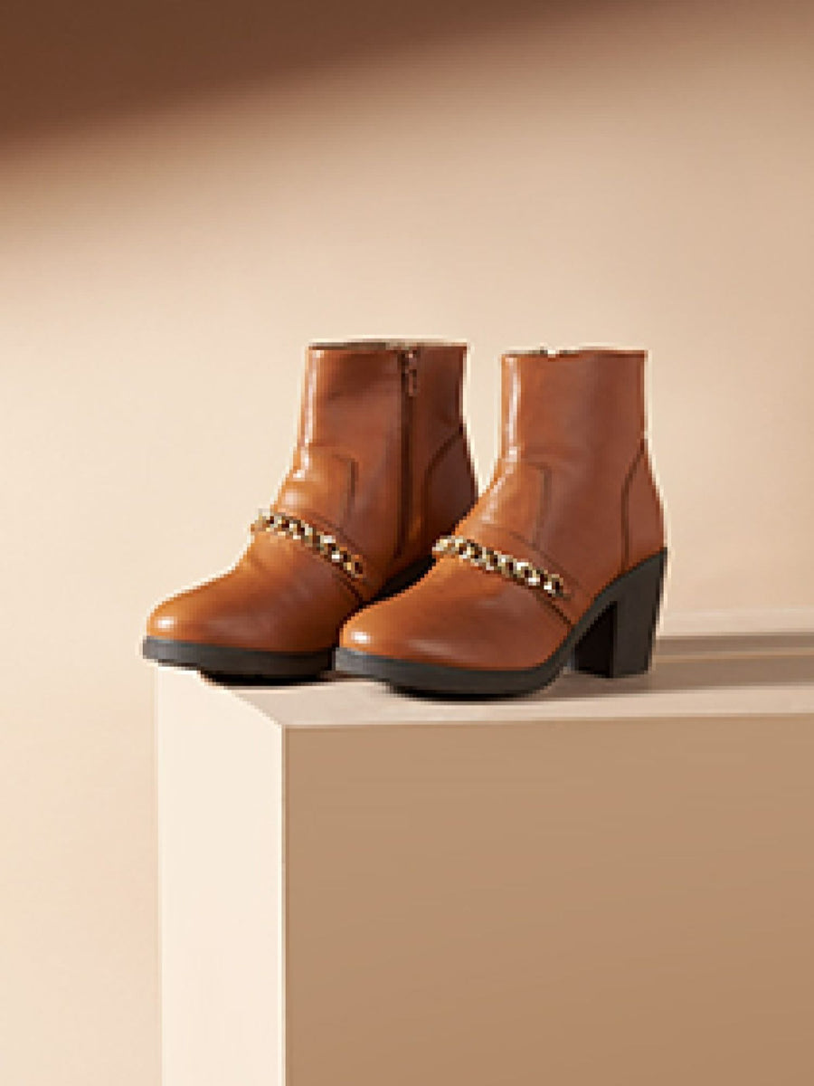 Edgy Tan Over-The-Ankle Boots