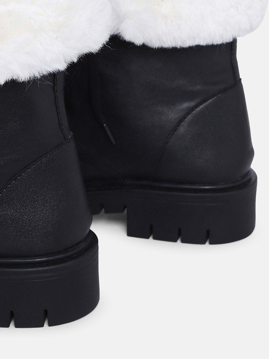 Chic Black Mid-Calf Fur-top Boots