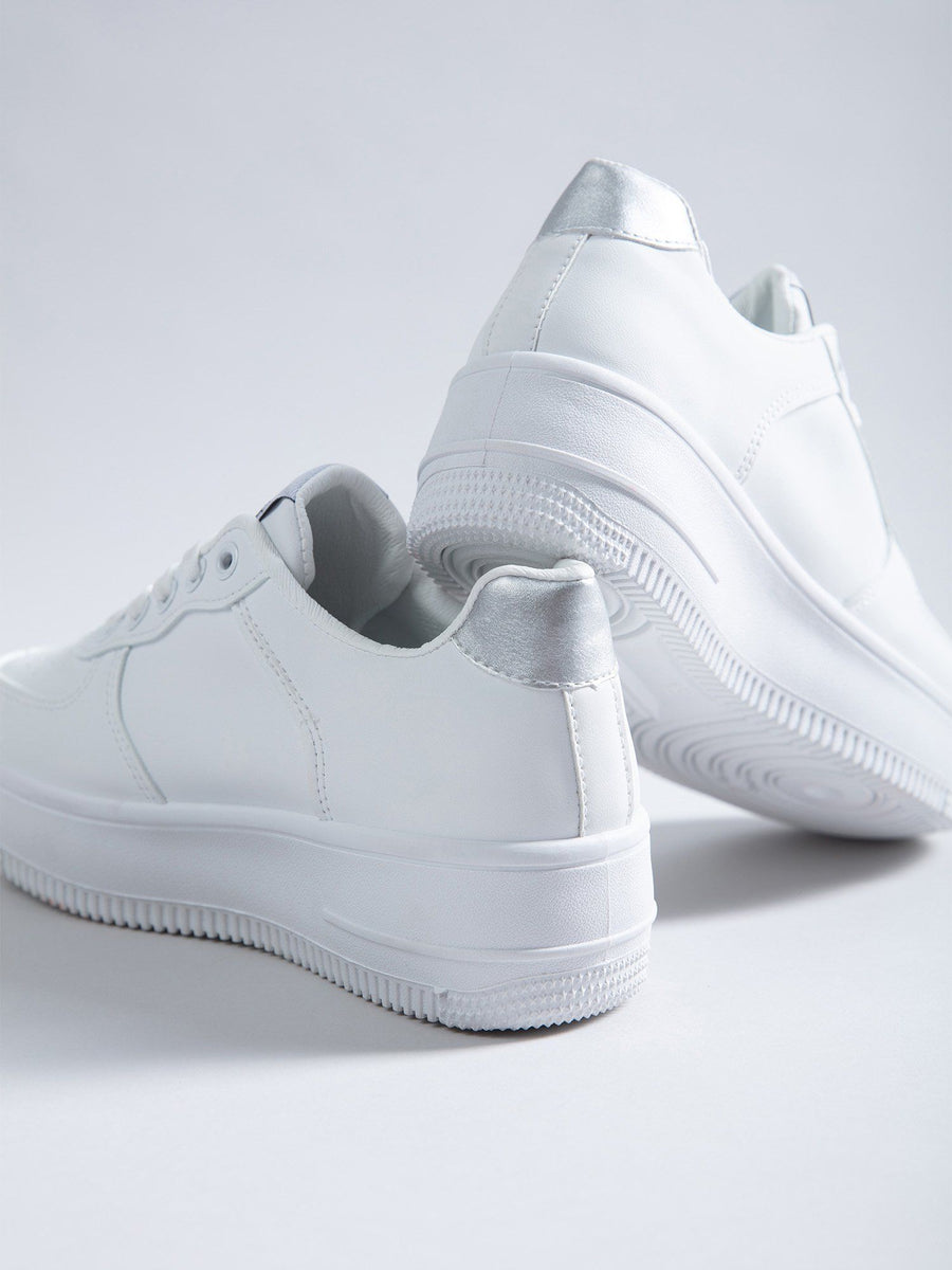 Premium White Solid Casual Sneakers