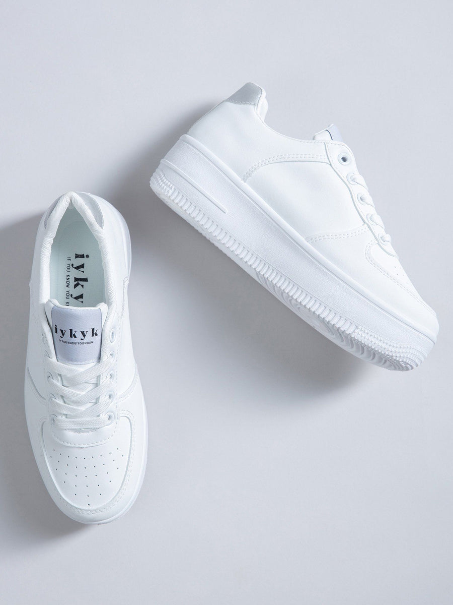 Premium White Solid Casual Sneakers