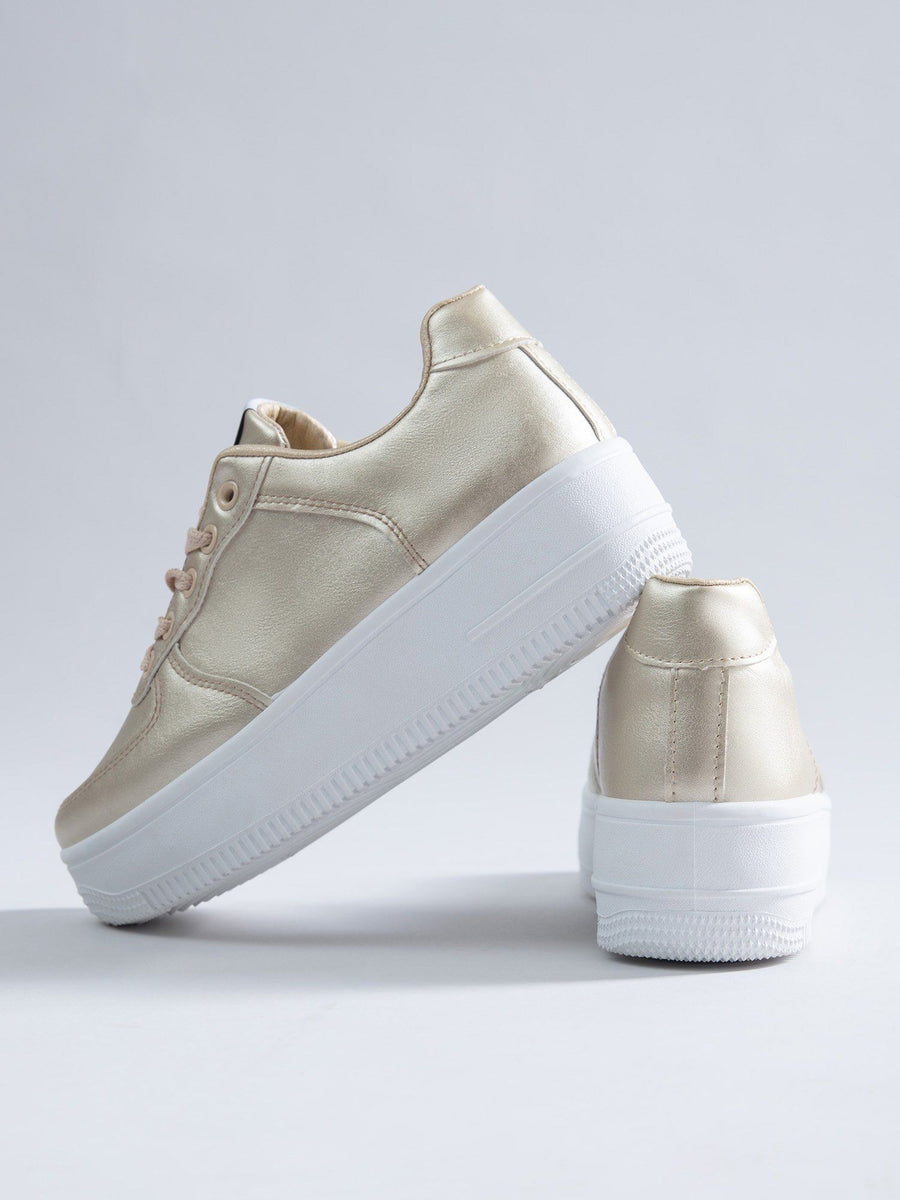 Premium Gold Solid Casual Sneakers