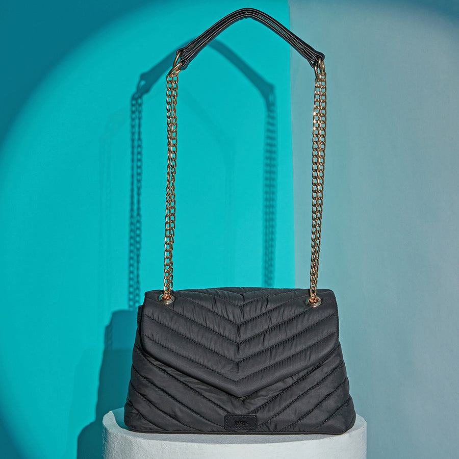 Black Quilted Puffer Handbag