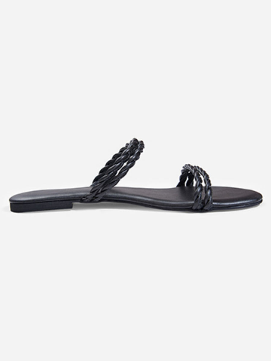 Black Casual Twisted Strap Flats