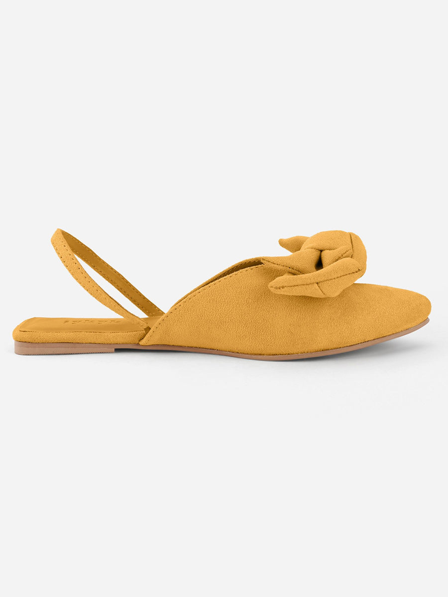 Yellow Faux Suede Flat Sling Back Flats