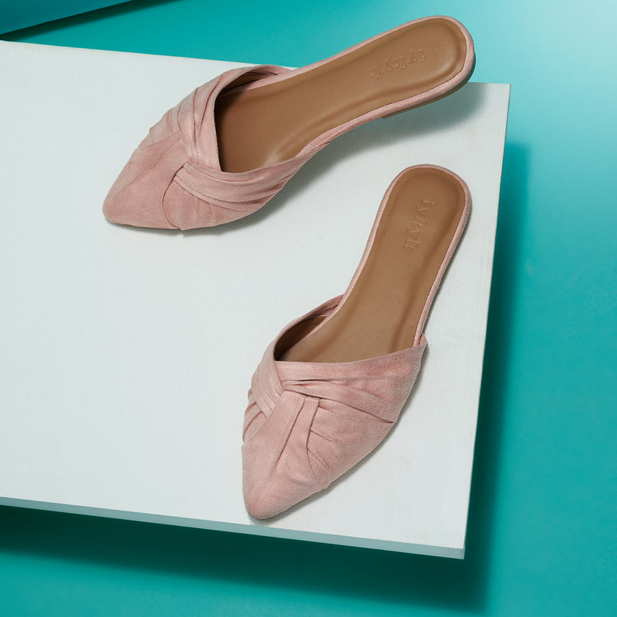 Pink Uber Chic Faux Suede Mules