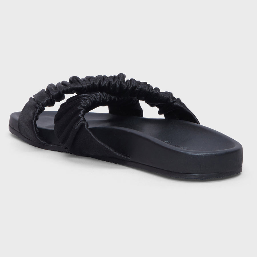 Solid Black Thick Crumpled Strap Sliders
