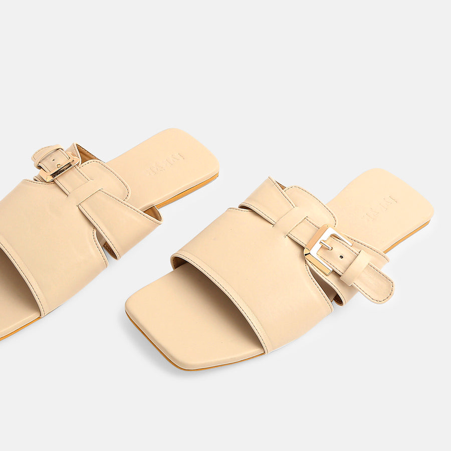 Aurora Designer Cream Open Toe Flats