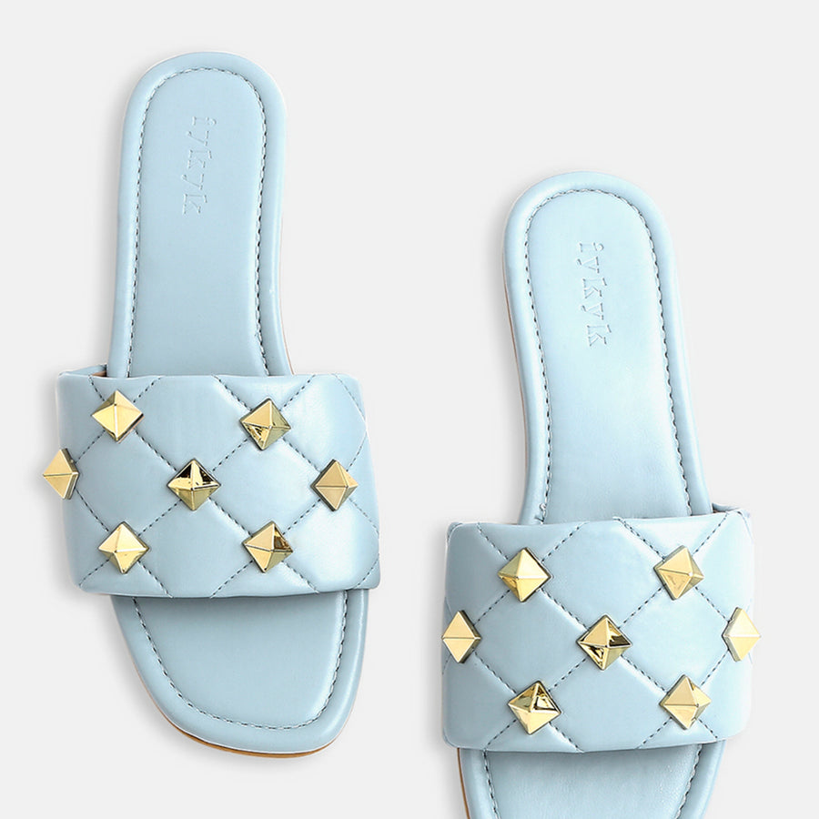 Clair Premium Powder Blue Quilted Flats with Studs