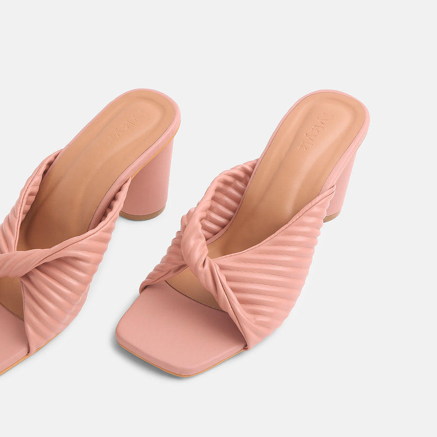 Donna Premium Blush Pink Patterned Block Heels