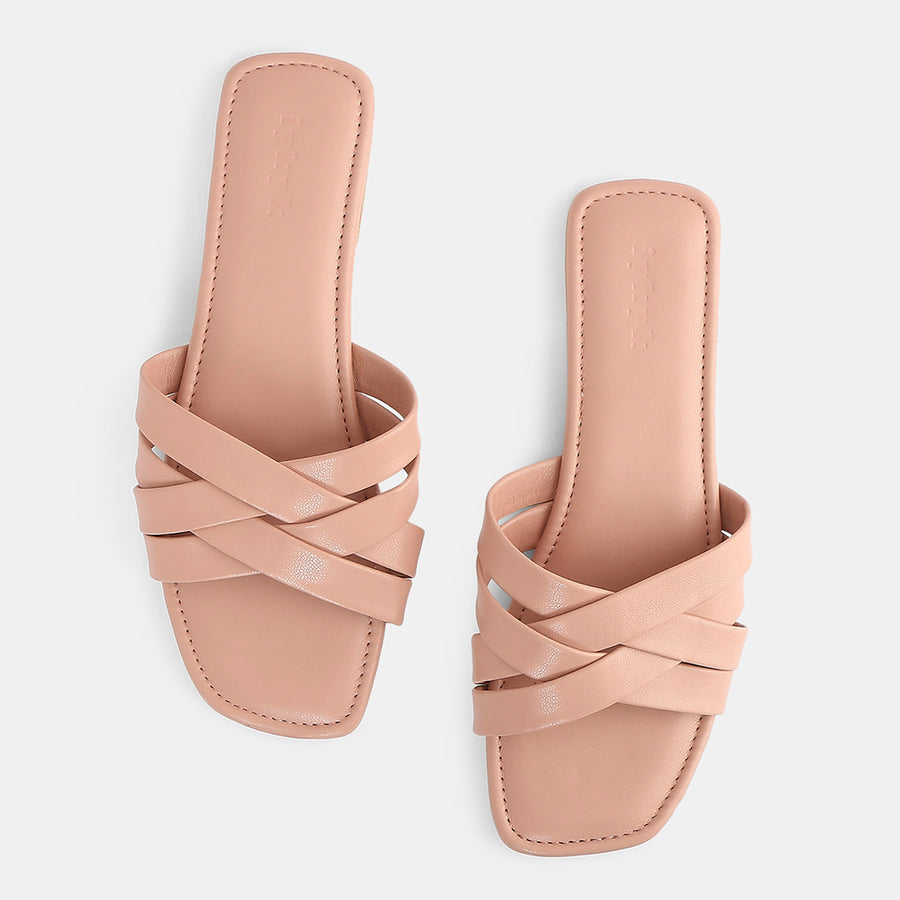 Blush Pink Open Toes Broad Strap Flats