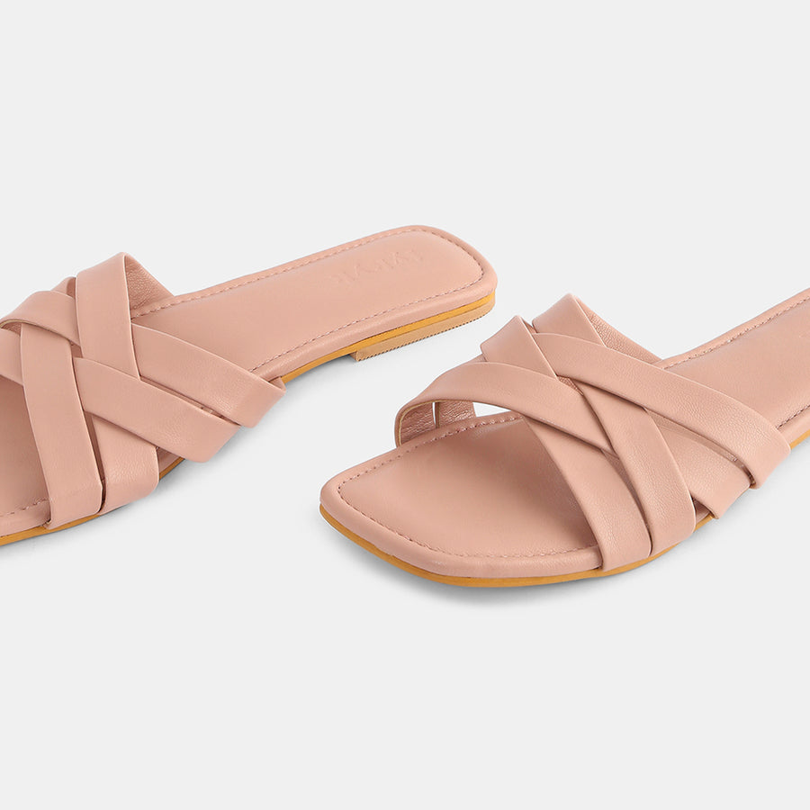 Blush Pink Open Toes Broad Strap Flats