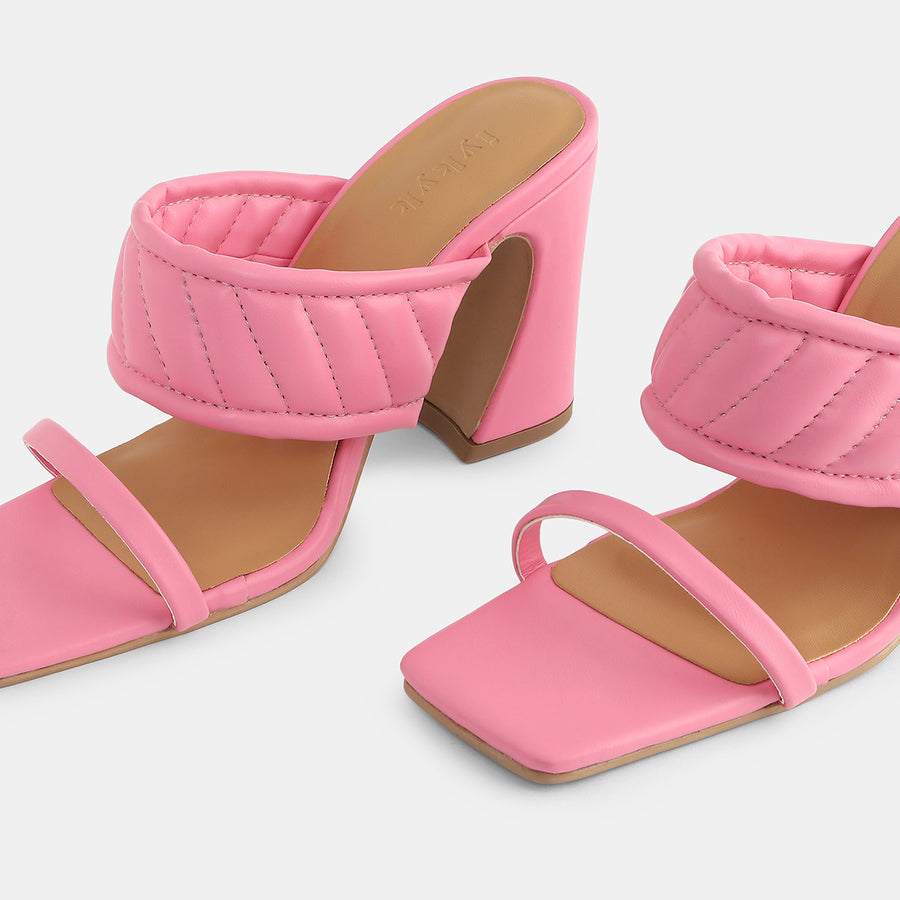 Glam Pink Slip-on Multistrap Block Heels