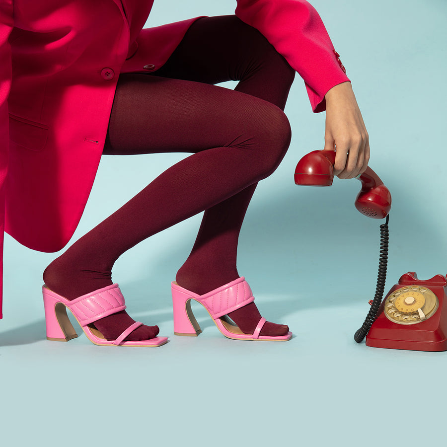 Glam Pink Slip-on Multistrap Block Heels