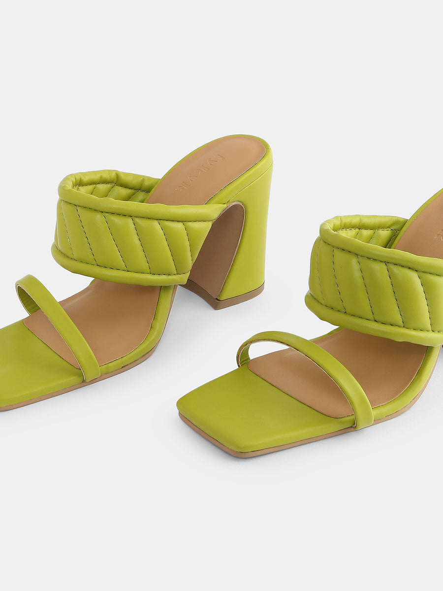 Glam Green Slip-on Multistrap Block Heels