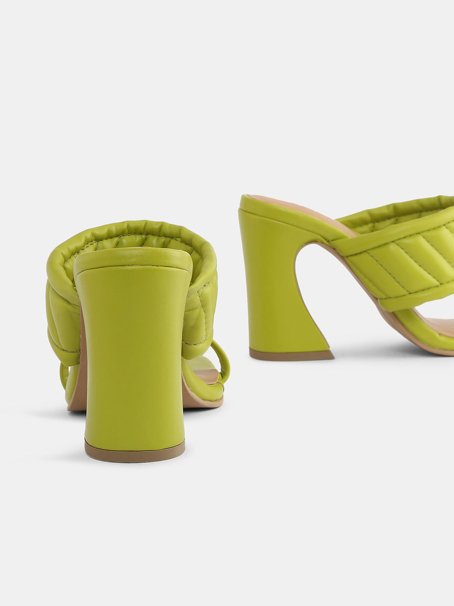 Glam Green Slip-on Multistrap Block Heels