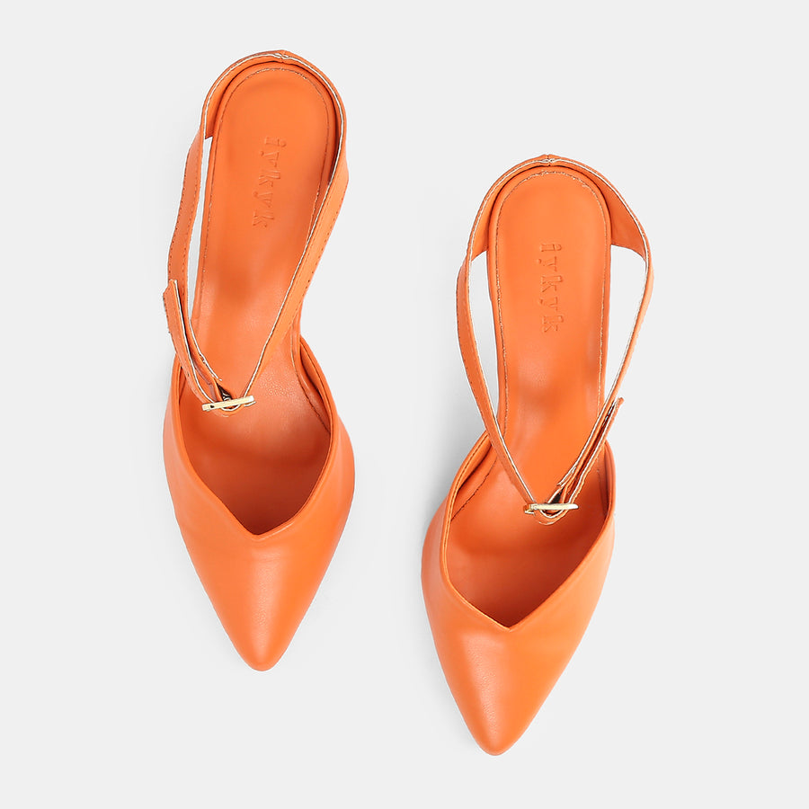 Electric Orange Strappy Heel Mules