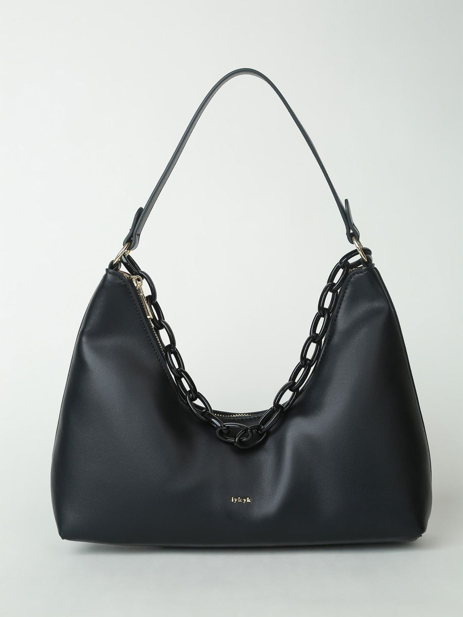 Solid Black Casual Shoulder Handbag