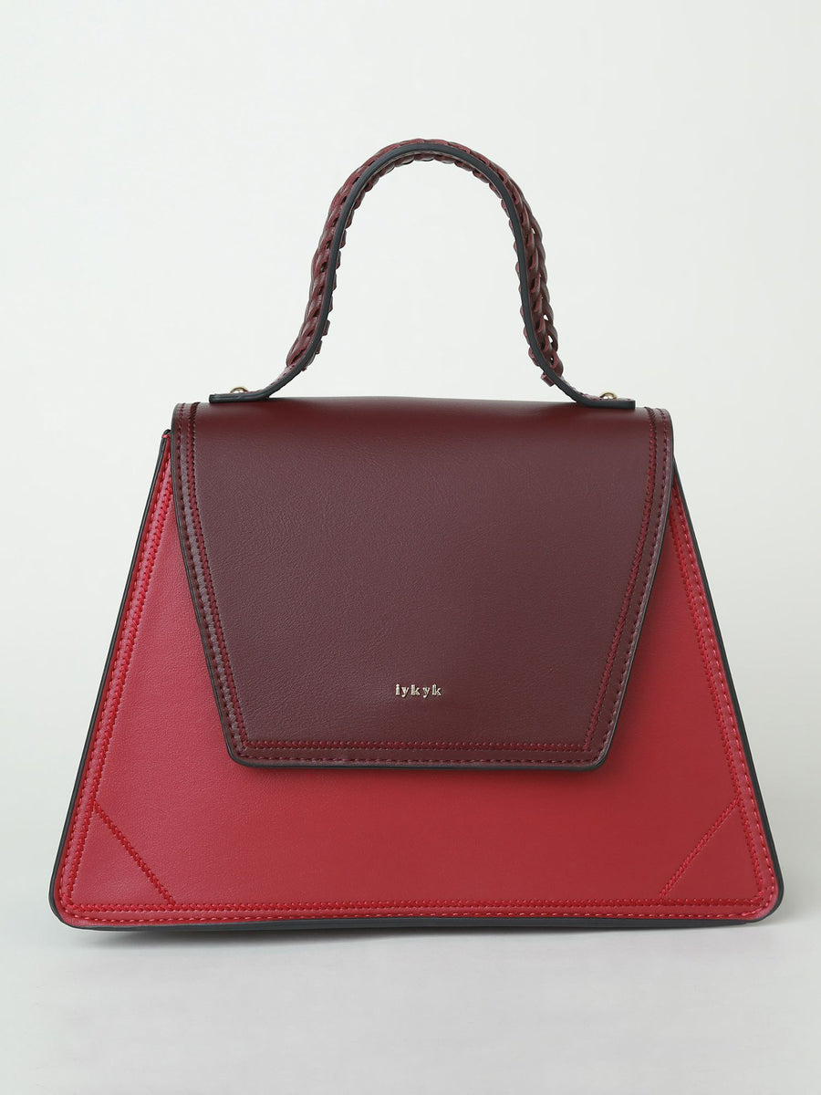 Maroon Colourblocked Satchel Handbag