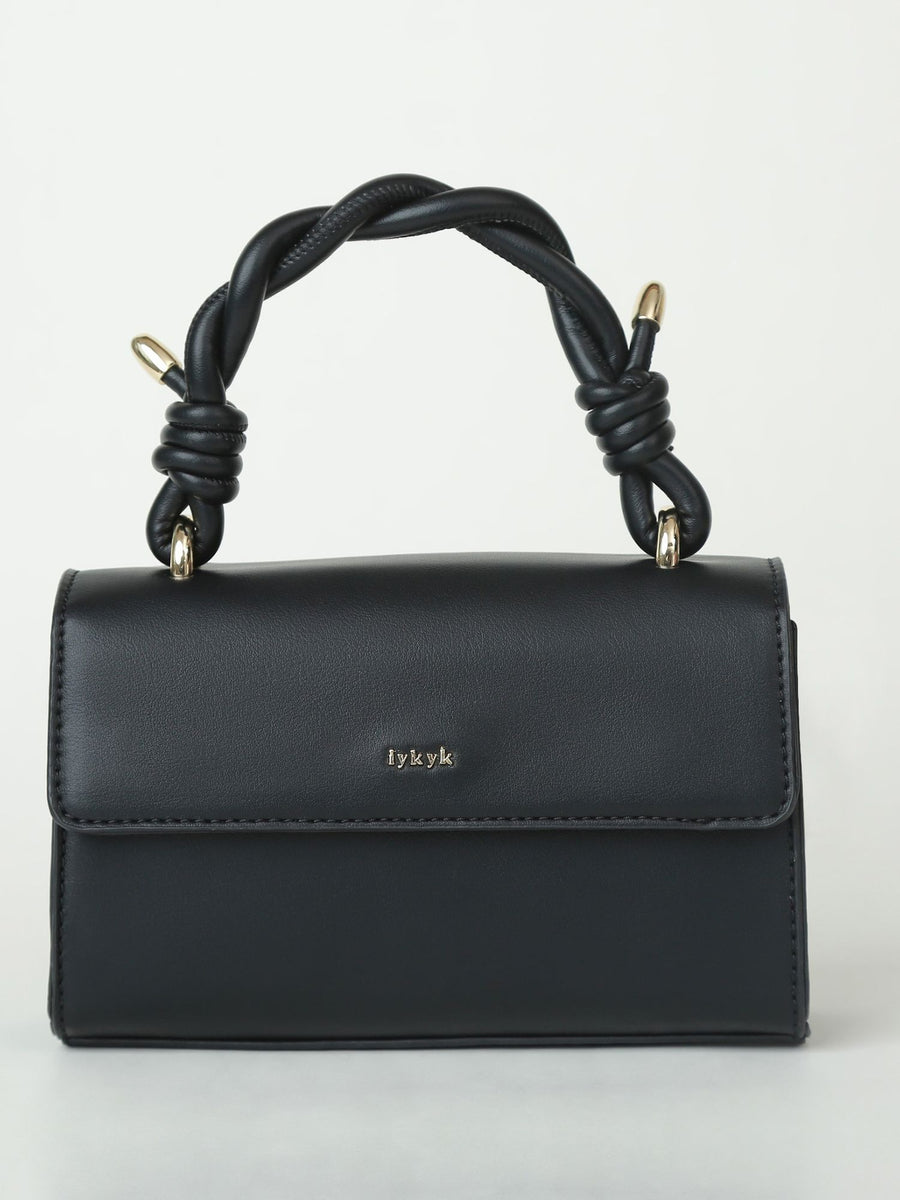 Compact Black Sling and Crossbody Bag with Twisted Handle