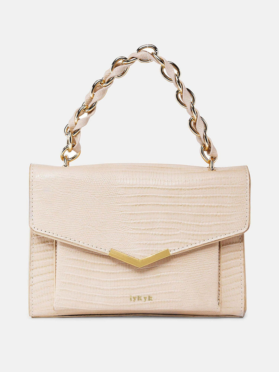 Compact Beige Croc Textured with Front Pocket Sling Bag