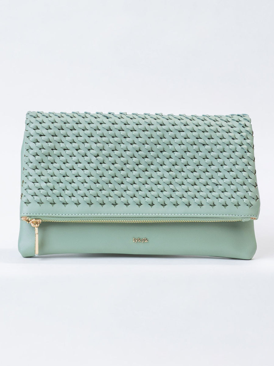 Woven Green Crossbody Bag with Gold Chain