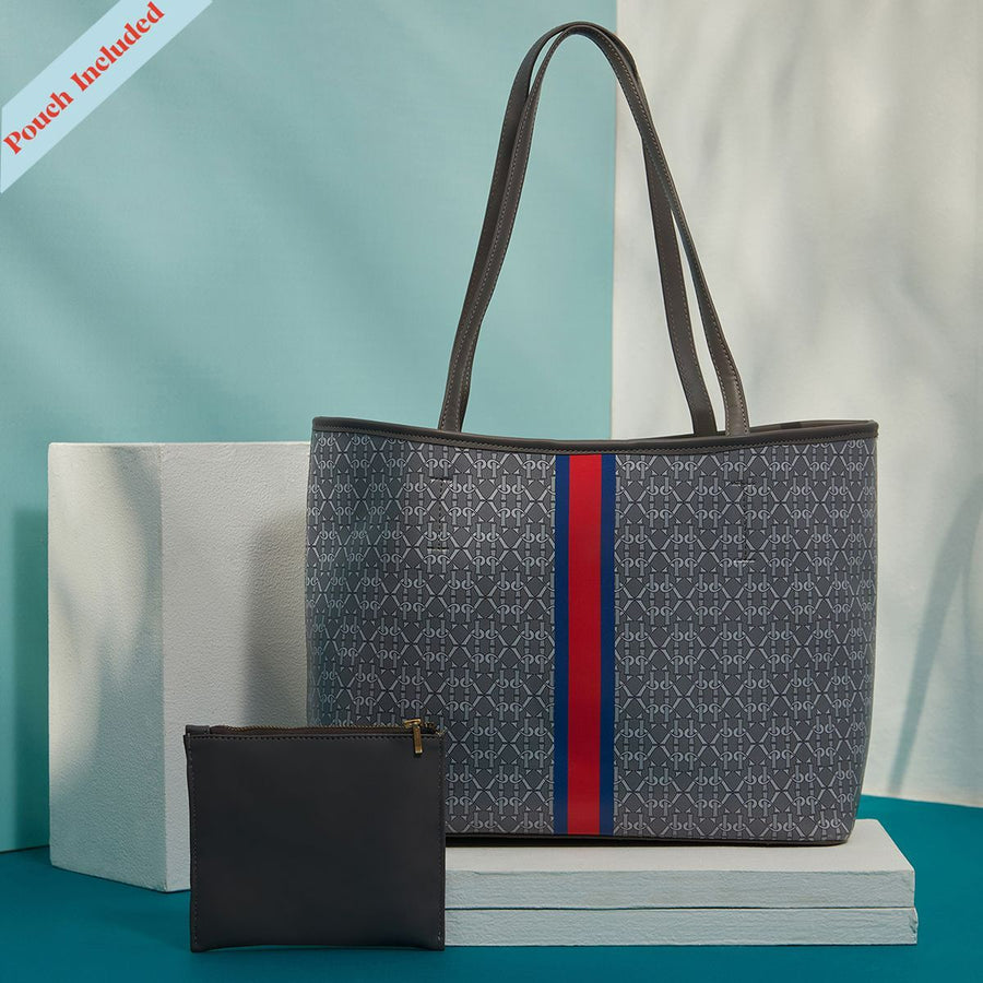 Alexis Grey and Red Stripped Monogram Design Tote Bag