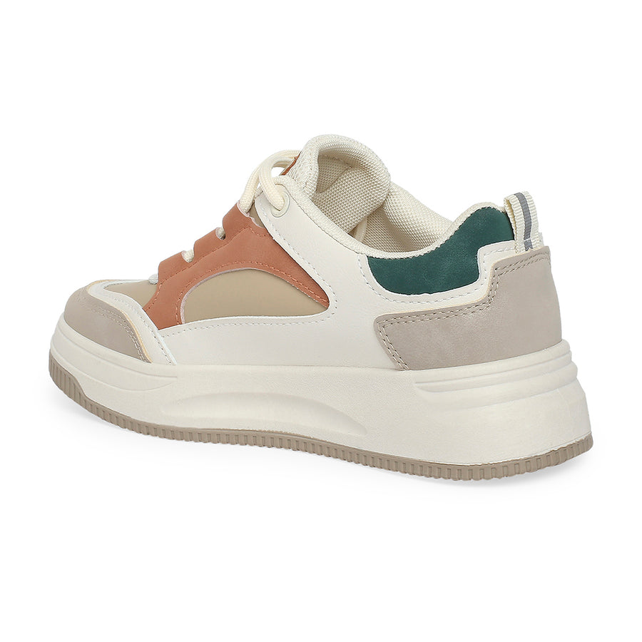 Eloise Trendy Colorblock White and Brown Sneakers