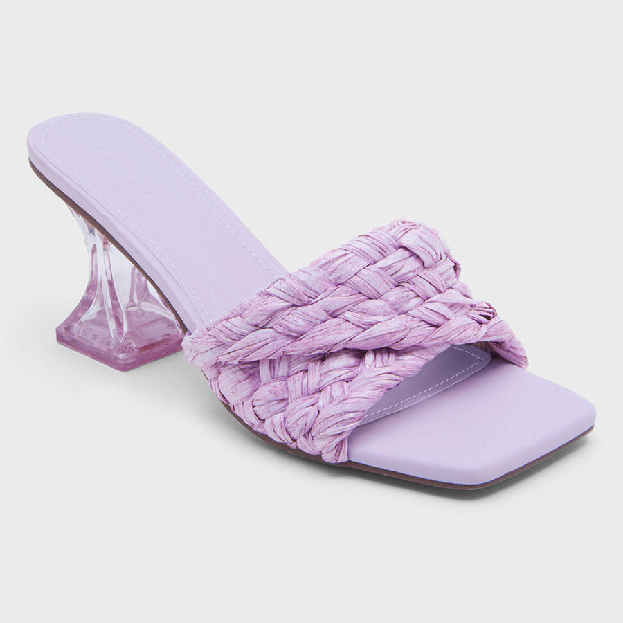 Summer Time Lavendar Straw Design Transparent Spool Heel