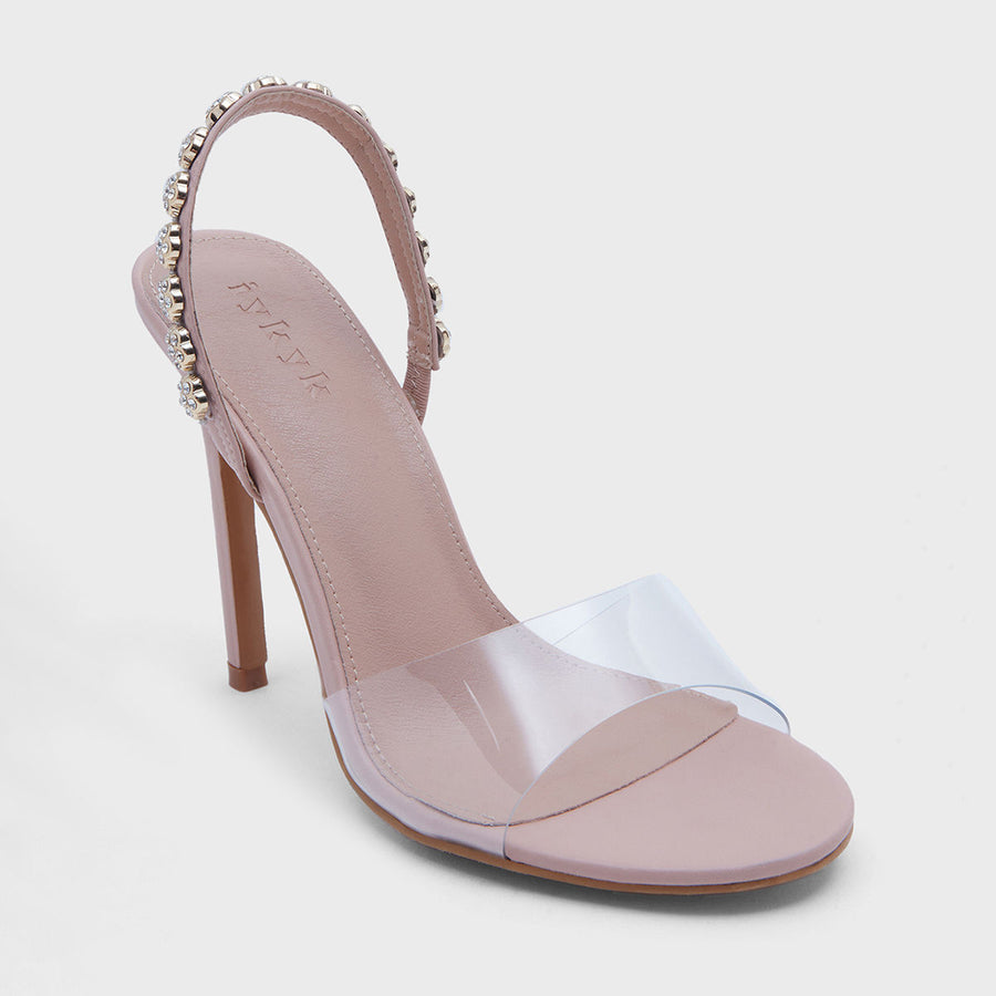 Julia Blush Pink Embellished Slingback Transparent Stiletto Heel