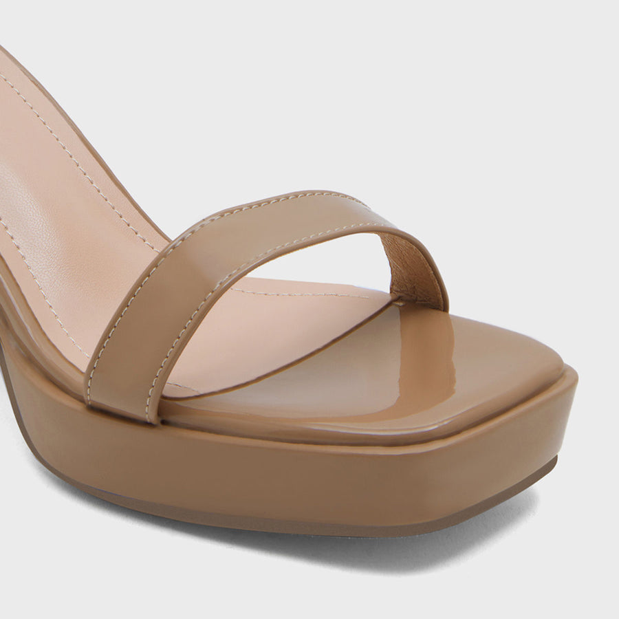 Off The Ramp Taupe Ankle Strap Chunky Block Heel
